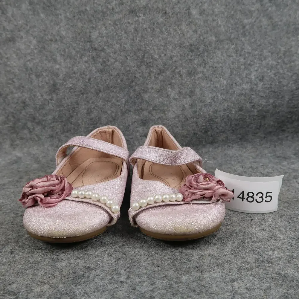 Girls Shoes Kids Toddler 8 Mary Jane Flats Pink Hook and Loop Pearl Rose Sparkle